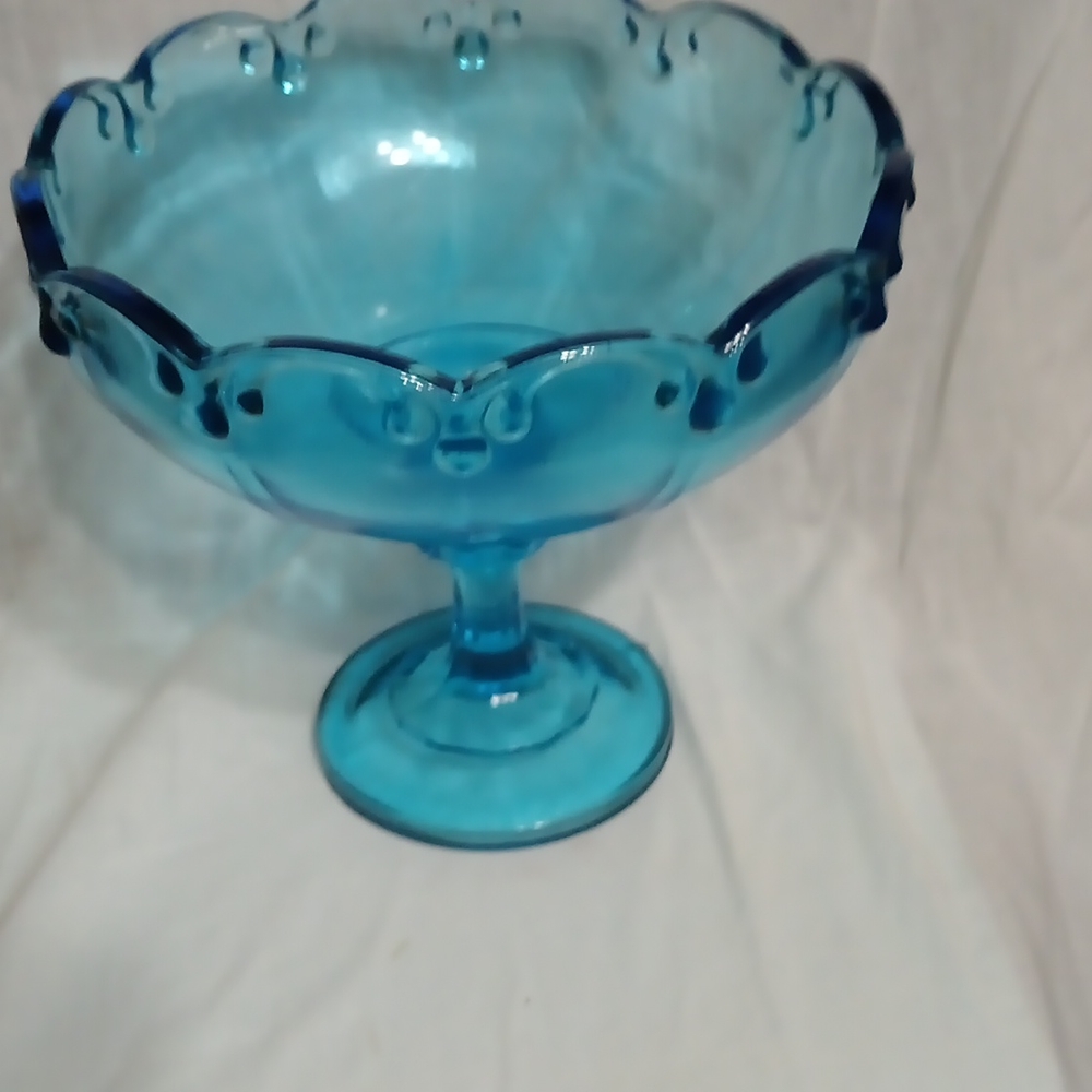 Vintage aqua blue Indiana glass Garland teardrop pedestal compote